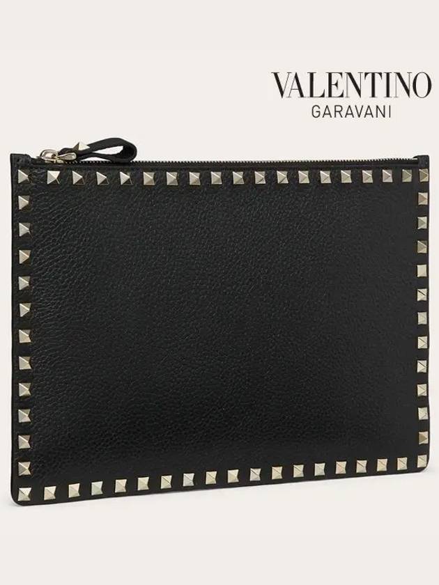 Rockstud Stampa Alce Clutch Bag Black - VALENTINO - BALAAN 3