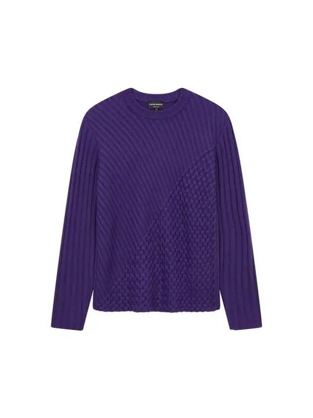 Men s Multi Tissue Crew Neck Knit Dark Purple 271916 - EMPORIO ARMANI - BALAAN 1