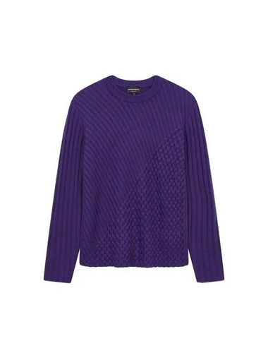 Men s Multi Tissue Crew Neck Knit Dark Purple 271916 - EMPORIO ARMANI - BALAAN 1