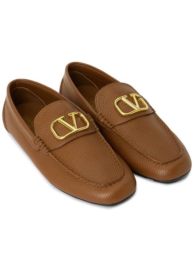 Men's V Logo Signature Leather Loafers Brown - VALENTINO - BALAAN 4