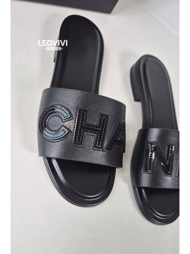 Stitched Lettering Logo Slippers Slide Sandals Black 36 G39988 - CHANEL - BALAAN 6