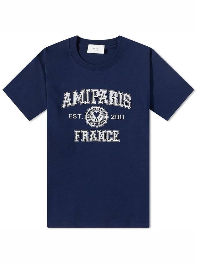 Varsity Logo Short Sleeve T-Shirt Navy - AMI - BALAAN 2