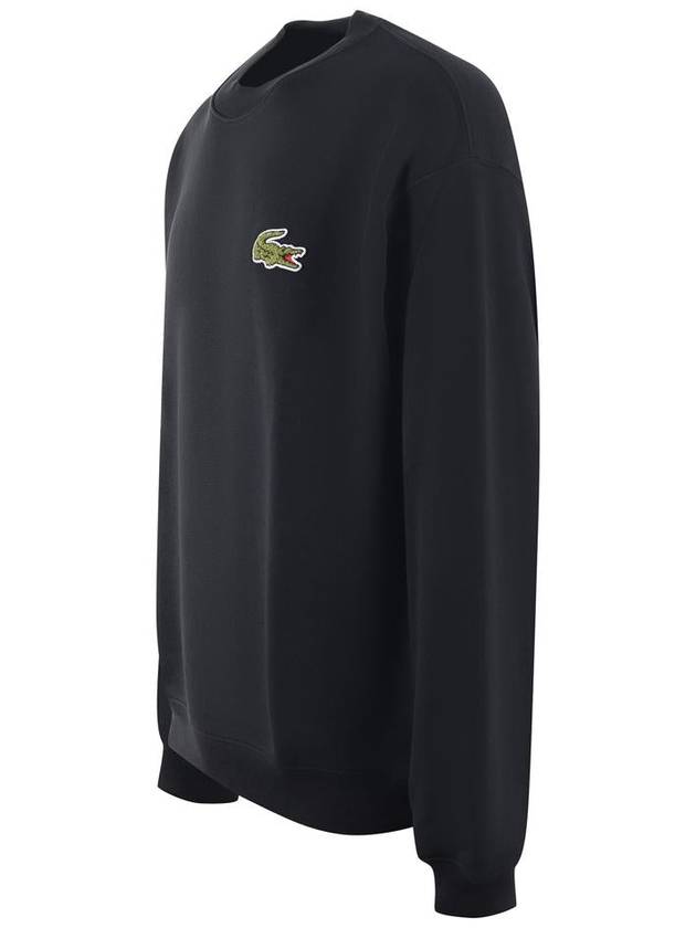 Loose Fit Badge Accent Fleece Sweatshirt Black - LACOSTE - BALAAN 3