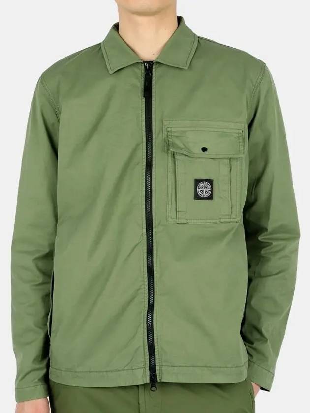 Men's Logo Patch Overshirt Zip-up Jacket Khaki - STONE ISLAND - BALAAN 1