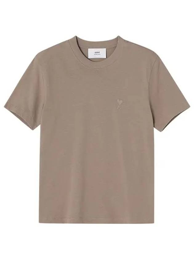 Tone On Tone Heart Logo Organic Cotton Short Sleeve T-Shirt Brown - AMI - BALAAN 3