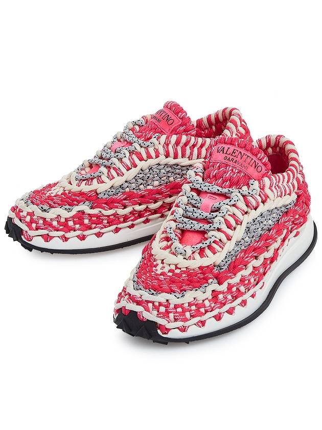 Fabric Crochet Low-Top Sneakers Pink - VALENTINO - BALAAN 2