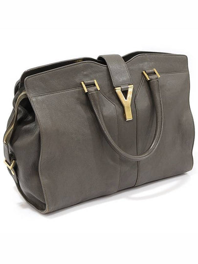 370698 Gray Calfskin Gold Plated Y Classic Cabochic Large Tote Bag - SAINT LAURENT - BALAAN 2