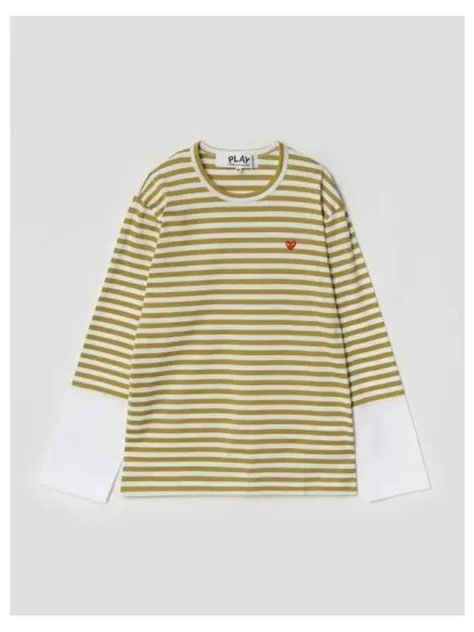 Men s Red Heart Waffen Striped T shirt Olive Domestic Product GM0022021123520 - COMME DES GARCONS PLAY - BALAAN 1