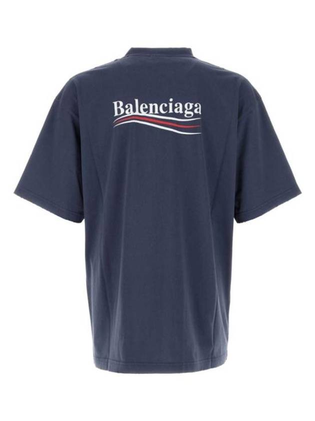 Political Campaign Logo Print Short Sleeve T-Shirt Washed Blue - BALENCIAGA - BALAAN 3