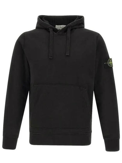 Logo Patch Cotton Fleece Hoodie Black - STONE ISLAND - BALAAN 2