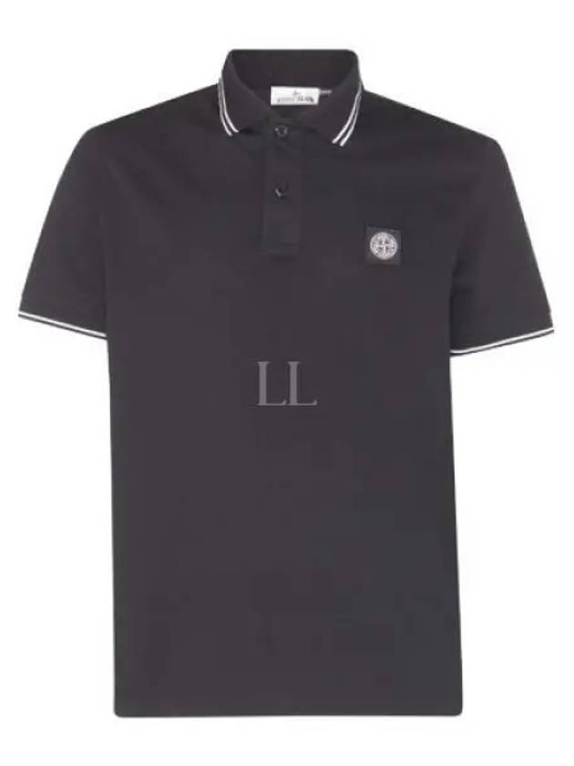 Stretch Cotton Pique Short Sleeve Polo Shirt Black - STONE ISLAND - BALAAN 2