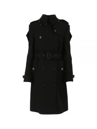 Women's Panel Detail Cashmere Wool Blend Trench Coat Black - BURBERRY - BALAAN 2