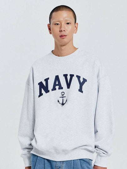 V Heavy Sweat Navy Sweatshirt 1% Melange - DE GRAND MATIN - BALAAN 2