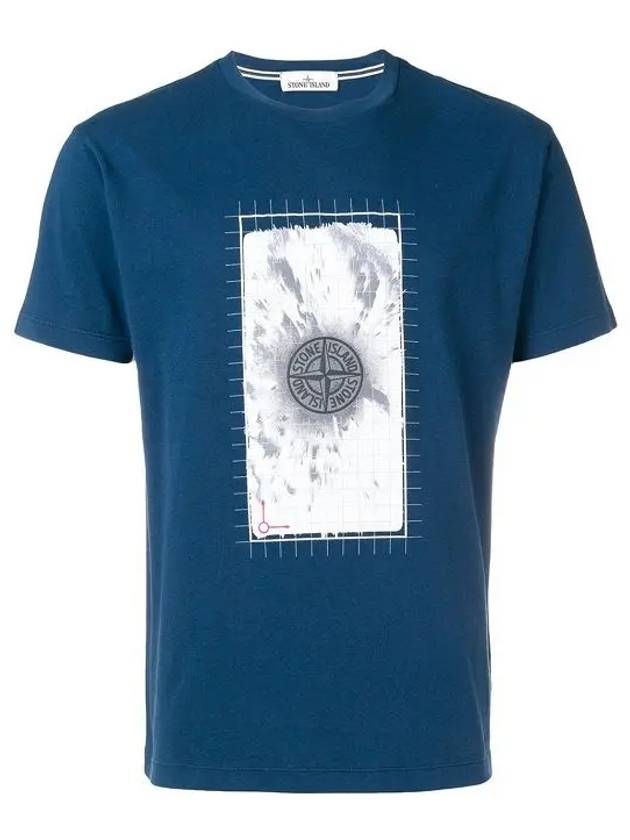 Logo Grid Short Sleeve T-Shirt Blue - STONE ISLAND - BALAAN 3