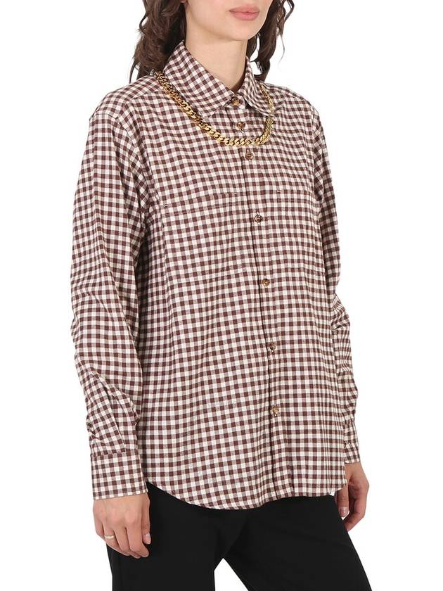 Gingham Check Cotton Chain Detail Long Sleeve Shirt Brown - BURBERRY - BALAAN 4