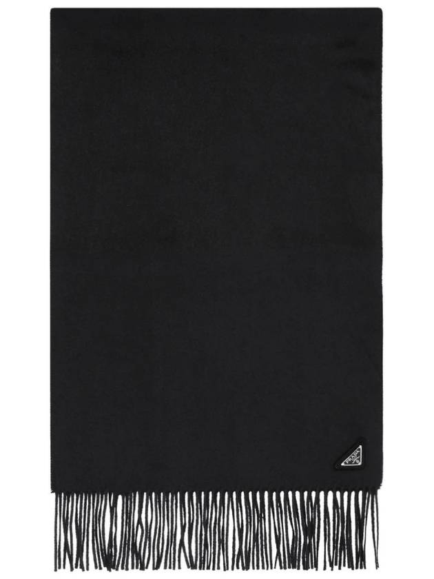 Triangle Logo Silk Cashmere Scarf Black - PRADA - BALAAN 2