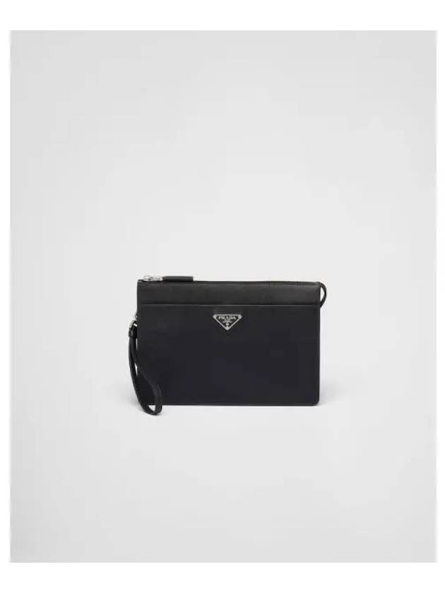 Triangle Logo Saffiano Leather Clutch Bag Black - PRADA - BALAAN 2