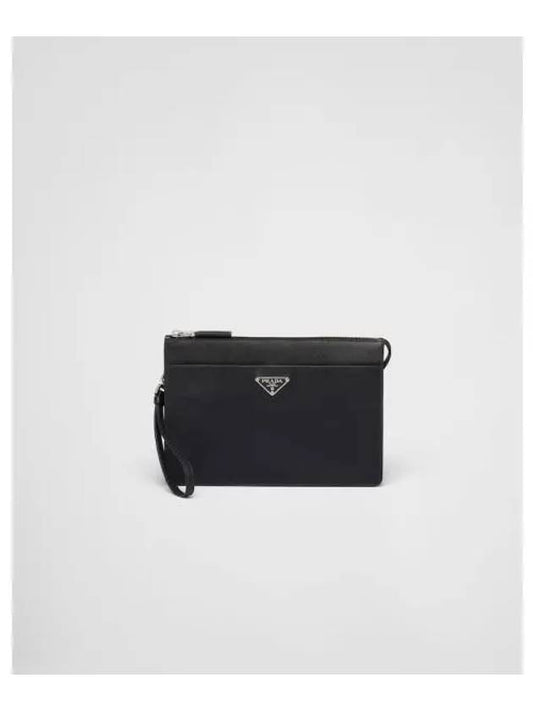 Saffiano Metal Triangle Logo Clutch Bag Black - PRADA - BALAAN 2