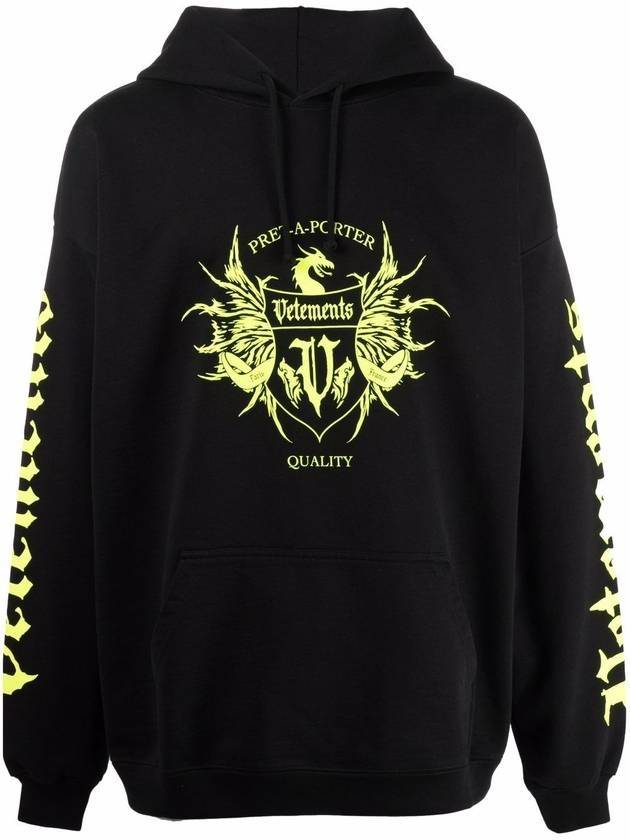 Label Gothic Logo Lettering Neon Hoodie Black - VETEMENTS - BALAAN 1