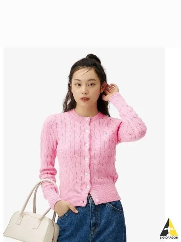 W cable knit cotton crewneck cardigan pink - POLO RALPH LAUREN - BALAAN 1