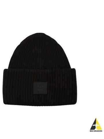 Face Patch Wool Beanie Black C40270 - ACNE STUDIOS - BALAAN 1