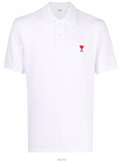 Small Heart Logo Polo Shirt White - AMI - BALAAN 2