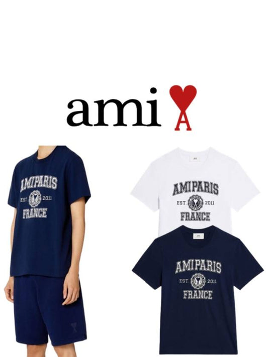 Paris France Tshirt Blue White 2 Types Short Sleeve Men's Short Sleeve Short Sleeve Tee - AMI - BALAAN 1