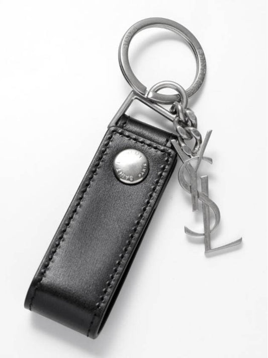 Monogram Leather Key Holder Black Silver - SAINT LAURENT - BALAAN 2