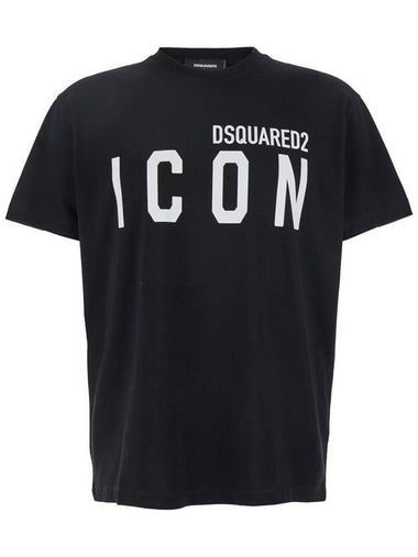 Black Crewneck T-Shirt With Maxi Logo Print On The Front In Cotton Man - DSQUARED2 - BALAAN 1