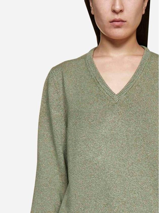 Back Stitch V-neck Wool Cashmere Knit Top Khaki - MAISON MARGIELA - BALAAN 4