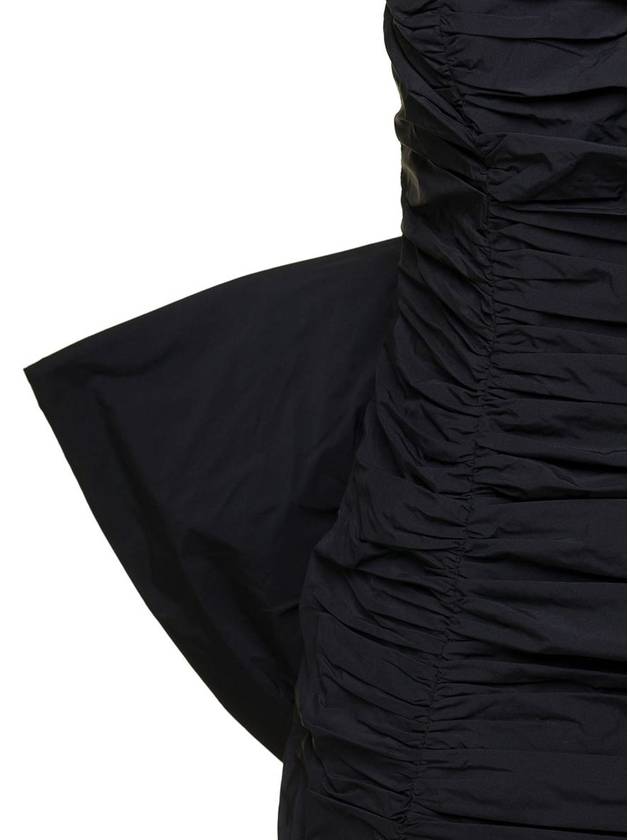 Mini Black Pleated Dress With Oversized Box On The Back In Taft Woman Rotate - ROTATE - BALAAN 3