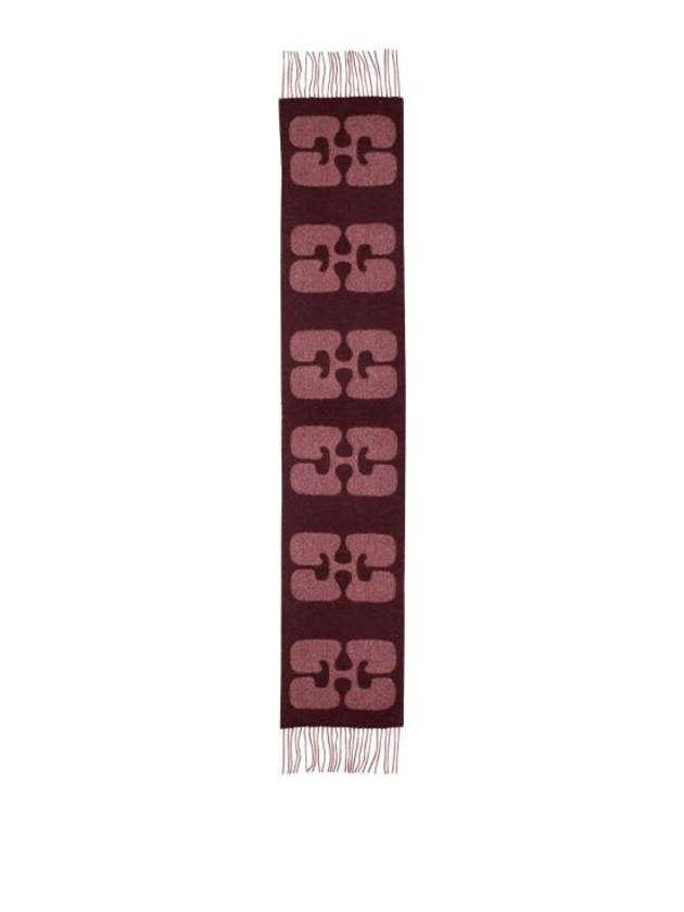 Fringe Detail Wool Scarf Burgundy - GANNI - BALAAN 2