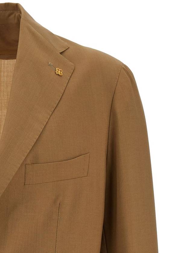 Camel Brown Single-Breasted Jacket With Logo Detail In Stretch Wool Man - TAGLIATORE - BALAAN 3