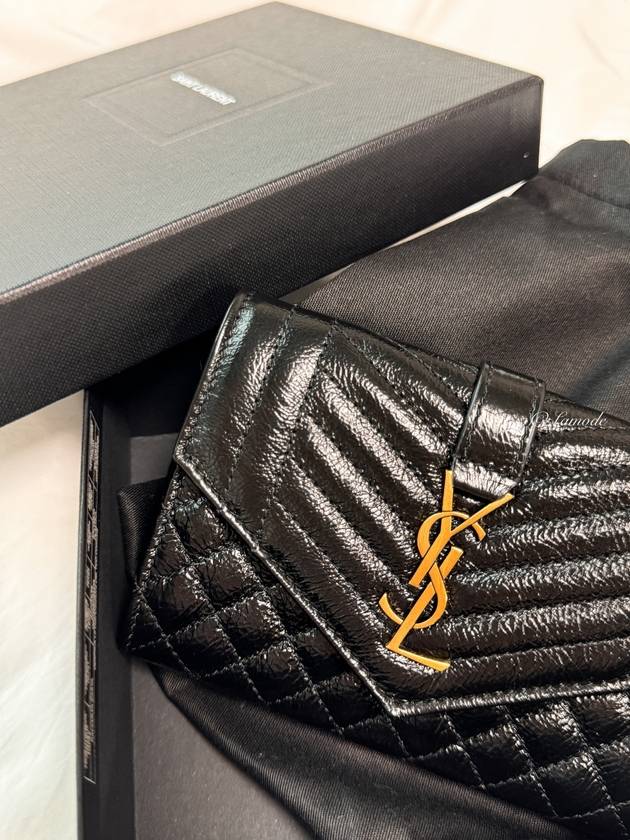 Matelasse Monogram Envelope Small Half Wallet Black - SAINT LAURENT - BALAAN 7