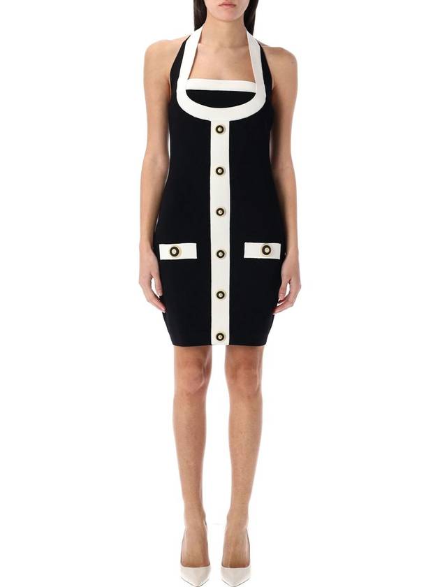 Balmain Two-Tone Halterneck Knit Mini Dress - BALMAIN - BALAAN 1