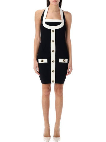 Balmain Two-Tone Halterneck Knit Mini Dress - BALMAIN - BALAAN 1