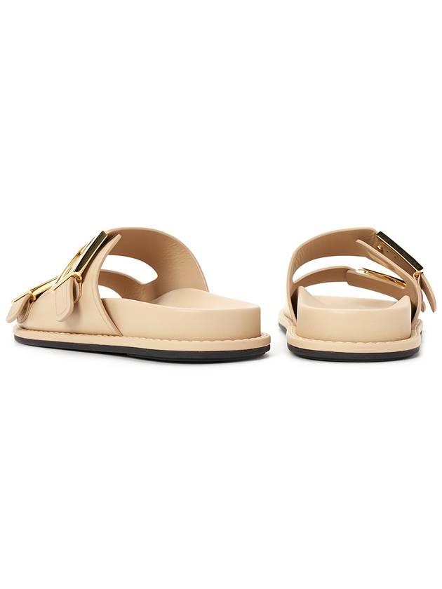 Women's FF Leather Fill Flat Sandals Slippers Beige - FENDI - BALAAN 7