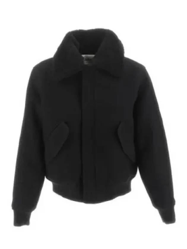 Shearling Collar Wool Zip-Up Jacket Black - AMI - BALAAN 2