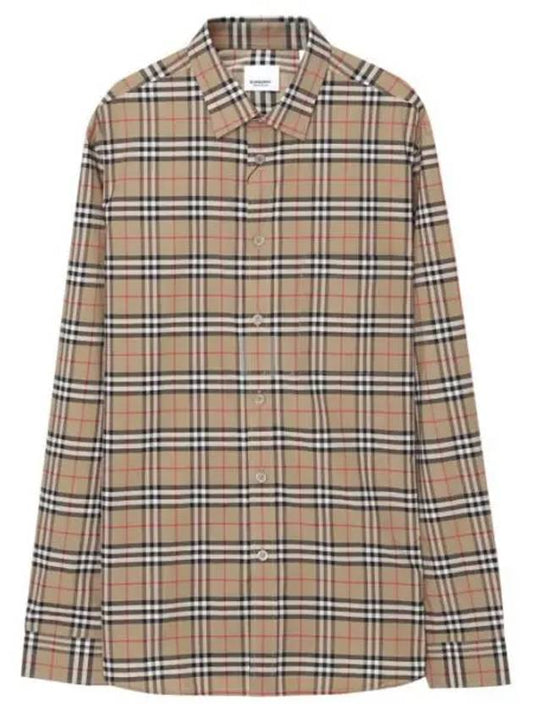 Small Scale Check Stretch Cotton Long Sleeve Shirt Beige - BURBERRY - BALAAN 2