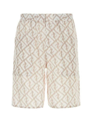 Logo Monogram Linen Bermuda Shorts Beige - FENDI - BALAAN 1