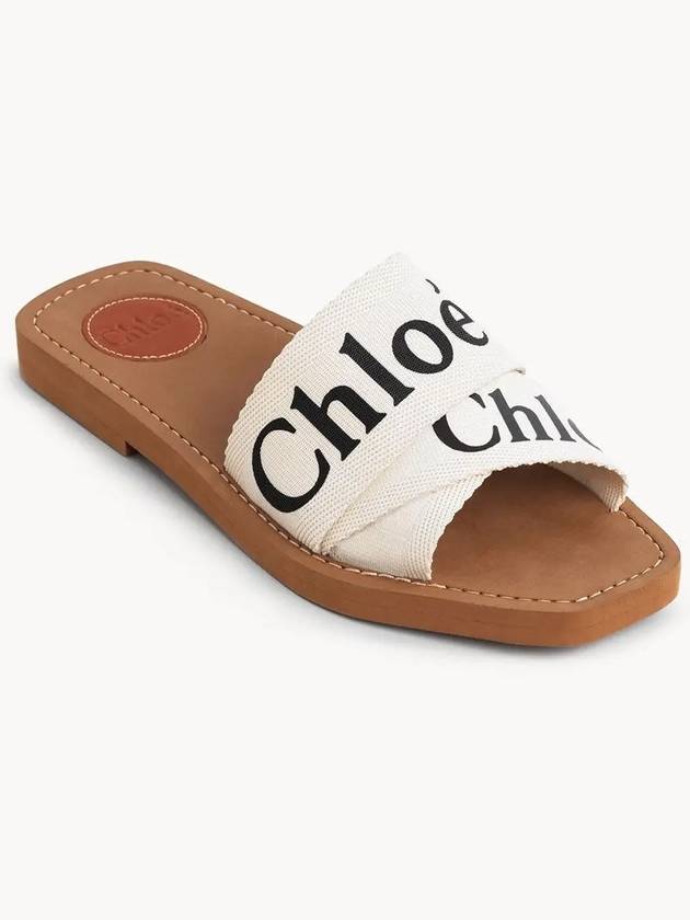 Woody Logo Canvas Strap Flat Mule White - CHLOE - BALAAN.