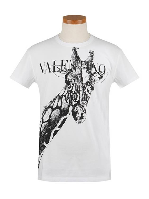 RV3MG00 NEUC 0BO Giraffe motif white tshirt for men and women - VALENTINO - BALAAN 1