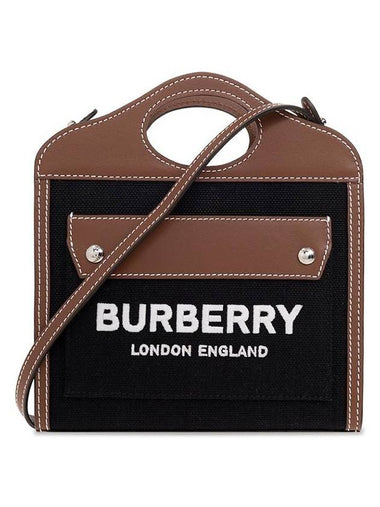 Micro Two-tone Canvas and Leather Tote Bag Black - BURBERRY - BALAAN 1