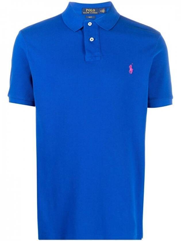 Embroidery Pony Logo Pink Polo Shirt Royal Blue - POLO RALPH LAUREN - BALAAN 1