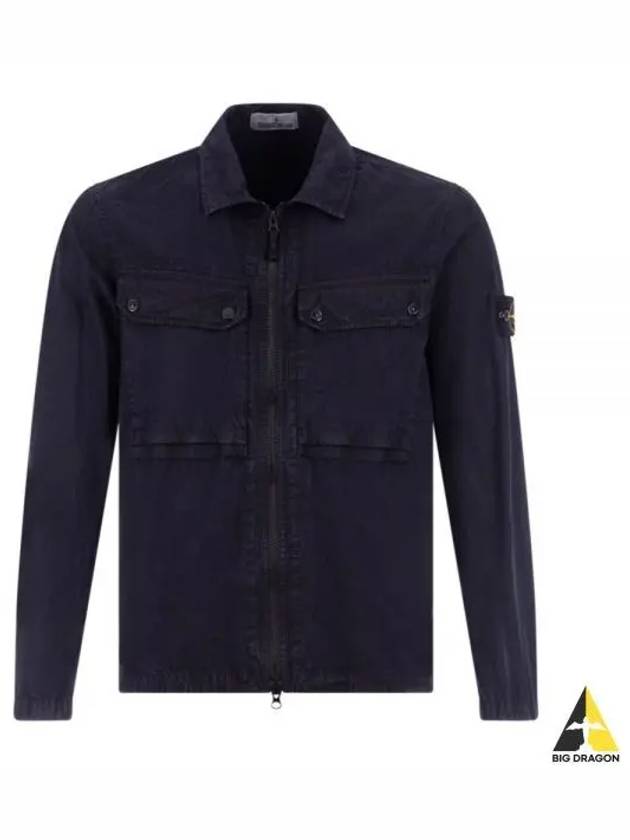 Brushed Organic Cotton Overshirt Jacket Navy - STONE ISLAND - BALAAN 2