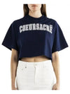 Logo Crop Short Sleeve T-shirt Navy - AMI - BALAAN 2