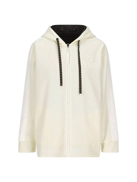 Embossed Logo Side FF Band Zip-Up Hoodie Ivory - FENDI - BALAAN 1