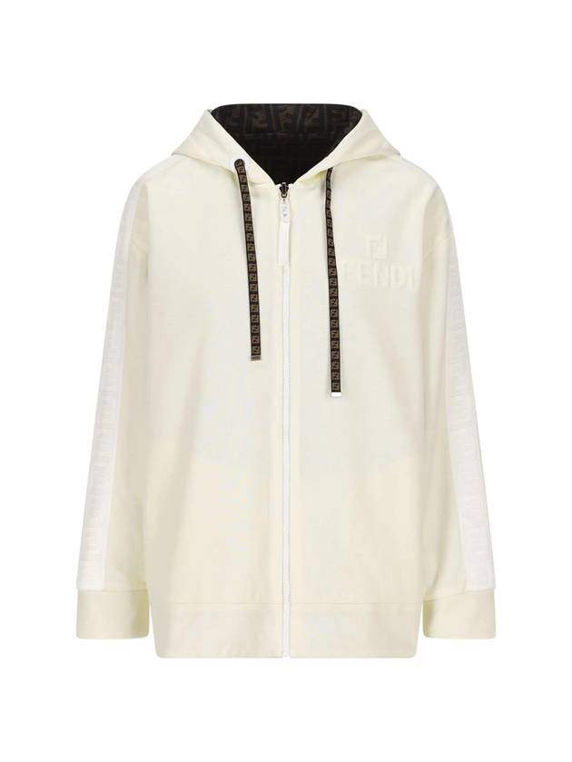 Embossed Logo Side FF Band Zip-Up Hoodie Ivory - FENDI - BALAAN 1