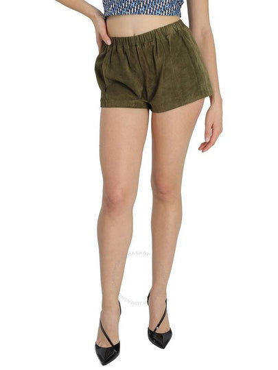 Women's High Waist Suede Shorts Khaki - SAINT LAURENT - BALAAN 2