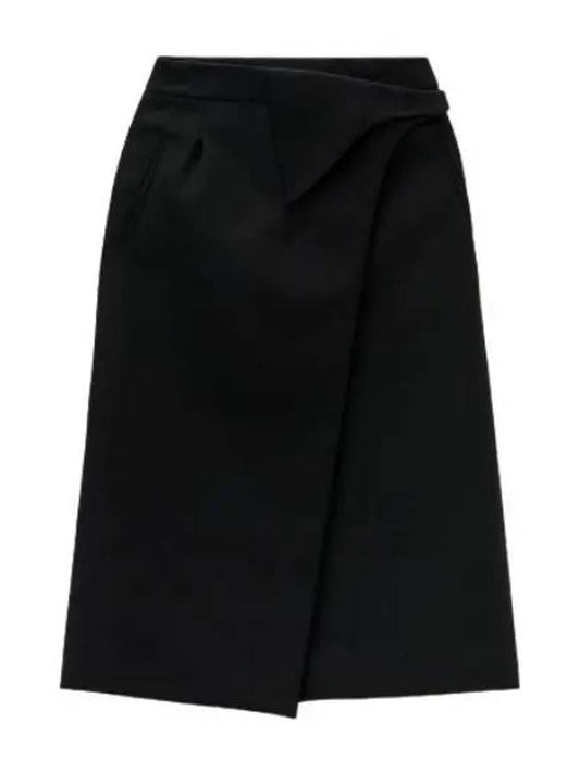 Virgin Wool Wrap Midi Skirt Black Women - WARDROBE.NYC - BALAAN 1